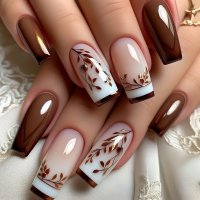 NA098 -  Retro Brown Mid Floral Nails